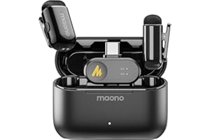 MAONO Wave T1 Mini micrófono inalámbrico para iPhone 16/15, Android, Tablet y PC, con USB-C, cancelación de Ruido, Voz AI y Estuche de Carga 30 h – micrófono de Solapa para vídeos, TikTok y Youtube