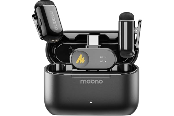 MAONO Wave T1 Mini Micro Cravate sans Fil pour iPhone 16 15, Android, Tablette, PC, avec USB-C, Filtres Vocaux IA, Réduction de Bruit, 30h avec Boîtier de Charge, pour Vidéo TikTok Youtube