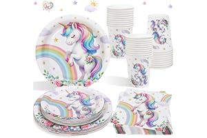Heboland Piatti Compleanno Unicorno per 25 Ospiti, 100pcs Rosa Decorazioni Unicorno Compleanno, Stoviglie per Feste Unicorni - Piatti Unicorno Feste Bambina, Tovaglioli, Tazze