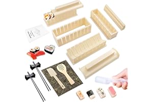 AYAOQIANG Sushi Making Kit,15 Pieces Plastic Sushi Maker Tool with 9 Different Shapes of Sushi Rice Roll Mold Shapes,Fork Spatula,Chopsticks,Chopsticks Holders,DIY Home Sushi Tools