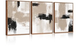 CHDITB Abstract Canvas Wall Art,Yellow Gray Framed Wall Art,Modern Black and Brown Artwork,Minimalist Color Block Shape Wall Decor,Neutral Beige Artwork for Living Room,Bedroom,Office 30 x 40cm x 3pcs