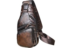 Le'aokuu Uomini Vera Pelle Borsa da Petto Moda Casual Escursionismo di Viaggio Borsa a Tracolla Borsa per Tracolla Rig One 8015