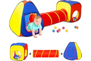 SENODEER Kids Play Tent with Ball Pit+Play Tunnel+Teepee Tent, Pop Up Toddlers Playhouse for Boys and Girls Gift, Collapsible Children Play Tent Toy Indoor and Outdoor Games (Colorful Fort)