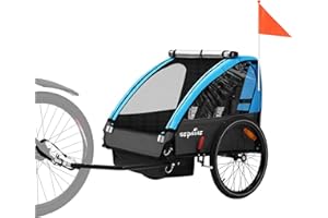 SEPNINE Remorque Vélo Enfant, Remorque Vélo pour Transport 1 ou 2 Enfants, Pliable, avec Sangle à 5 Points, Frein à Main, Facile à Fixer