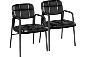 Yaheetech Chaises de Visiteur Fauteuil Salon Fauteuil d'accueil Visiteur Siège Rembourré en Smilicuir pour Bureau/Salle d'Attente/Cuisine Noir Lot de 2