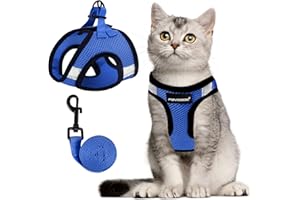 FAYOGOO Katzengeschirr Katzenleine Geschirr für Katzen, Katzengeschirr mit Leine AusbruchsicherVerstellbares Katzen Geschirr Kontrollierende Atmungsaktive Katzenleine mit Reflektierenden Streifen