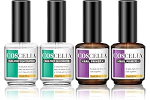 COSCELIA Nail Primer y Secador de Uñas 15ml x 4, Set para Esmalte de Uñas Semipermanente Gel Poly uv Gel UV Nail Prep Manicura