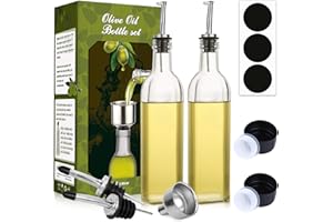 [2 Pack]Aozita 17 oz Glass Olive Oil Dispenser Bottle Set - 500ml Clear Oil & Vinegar Cruet Bottle with Pourers, Funnel and Labels - Olive Oil Carafe Decanter for Kitchen