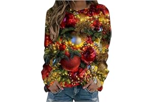 AMhomely Merry Christmas Sweatshirt Women Oversized Sweatshirt Plus Size Novelty Long Sleeve Xmas Jumper Ladies Casual Shirts Loose Fitting Pullover Tops Warm Winter Tops