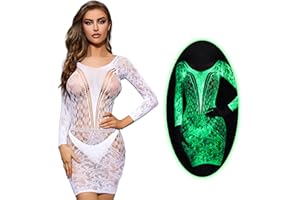 DTWAWA Glow in the Dark Sexy White Fishnet Stockings, Stylish Bodysuit Leggings for Womens Party