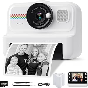 HiMont - Instant Print Camera for Kids, 1080P HD Instant Print Camera for Kids with 3 Rolls Printing Paper and 32GB Card, Digital Selfie Camera for Kids, Gift