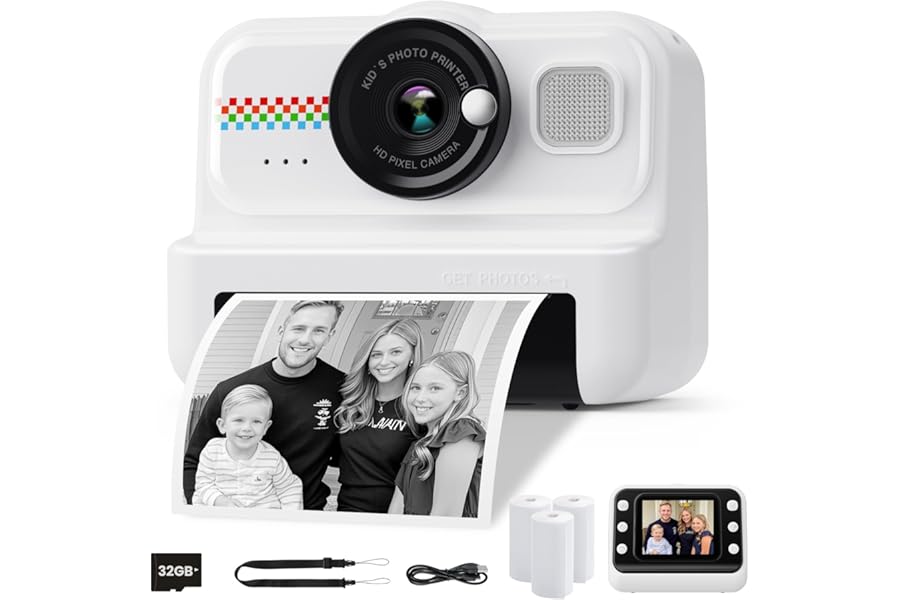 HiMont Kids Camera Instant Print, 1080P Instant Print Camera for Kids with 32GB Card & 3 Rolls Paper, Selfie Digital Camara, Funny Toys Gifts for Boys & Girls Age 3-12 (Black)