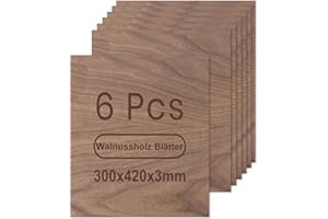 ROWOOD Sperrholzplatte 3mm a3 420x300mm 6Stück Walnuss holzplatte Zuschnitt Nach Maß Unbehandeltes Bastelhölzer Holz für Modellbau Laserschnit Laser Gravur Holz Brennen Malerei CNC