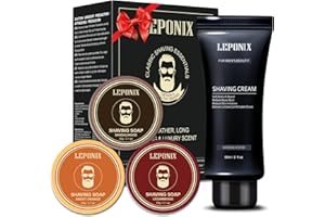 LEPONIX Shaving Soap - Includes 3 Shaving Soap for Men & Sandalwood Shaving Cream for Smooth Wet Shave - Shaving Soap Puck Kit Scented Sandalwood/Cedar/Sweet Orange - Gift Sets for Men Him Stocking Fillers