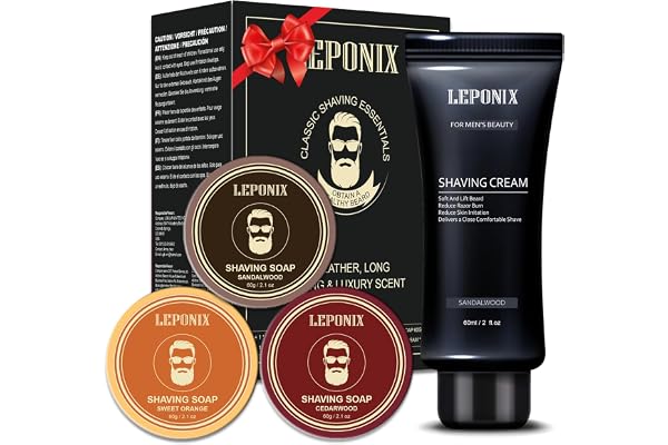 Set de Savon Rasage Homme, Inclus 3 Savons Raser & Crème Après-Rasage Bois de Santal pour Homme, Mousse à Raser Richement Parfumée Wet Scratch