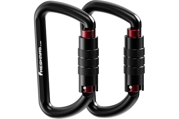 FresKaro 2pcs Mousqueton Verrouillage Automatique, 7075 Aluminium, Charge Lourde 12kN-1224kg, Solide, Ultra Léger, pour Laisse Chien, Hamac, balancoire, Porte Clé, Moyen 8cm, Forme D, Noir et Rose