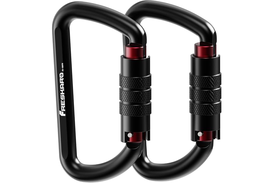 FresKaro 3inch 12kN Twist Locking Carabiner Clips, Weight Rating 1224kg, Auto-Lock Aluminum Carabiners Heavy Duty, for Hammocks, Yoga Swing, Camping, Keychain, Dog Leash, 2pcs