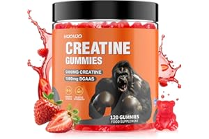 HOOLOO Creatine Gummies 5000mg Creatine Monohydrate with 1000mg BCAAs per Serving (2 Month Supply) for Men & Women, Vegan & Sugar-Free, Easy Pre/Post Workout Gym Support for Performance and Muscle Power