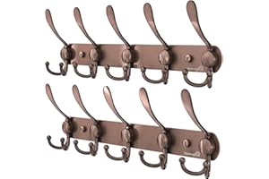 Homephix Coat Hooks Wall Mounted (Antique Copper-2 Pack) - Stainless Steel Wall Hooks - Multipurpose Heavy Duty Coat Rack with Fittings Included