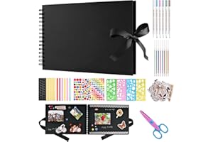 PLAGUFAS Scrapbook Photo Album 80 Black Pages Scrap Book - DIY Memory Album 12 x 8.3 inches Memory Books - Kraft Paper Scrap Book Come With Scrapbook Accessories - for Family,Wedding Memory Book, Brown