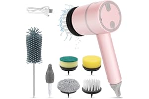 Cepillo de Limpieza eléctrico, zeroto Spin Scrubber portátil con 6 Cabezales de Cepillo reemplazables 3 velocidades de rotación Cepillo de Fregar eléctrico Recargable para Cocina baño (Rosa)