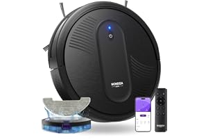MONSGA Aspirateur Robot 4000Pa 140min 83mm hauteur, 3 en 1 Robot Aspirateur Laveur, Recharge Automatique, Anti-Enchevêtrement, pour Sols Durs Tapis dessous de meubles, Compatible APP Alexa