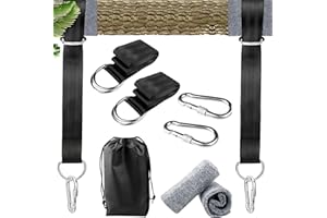 Binnan Sangle Hamac, 2 Pcs Fixation de Balançoire, 5x150cm Sangle Balancoire Arbre, 2 Mousquetons et Rembourrage de Protection pour Arbres, Fixation Hamac Charge Max 500kg avec Sac de Rangement