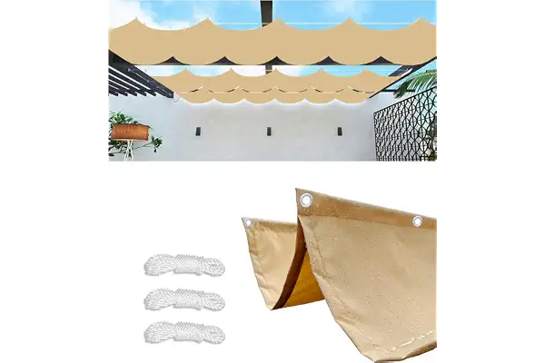 Retráctil Ondulada Vela de Sombra Impermeable 1x3M(AxL) Toldos Exterior Rectangular Protección Rayos UV Resistente al Desgarro para Terraza Balcon Exterior Jardín con Ojales y Cuerdas Arena