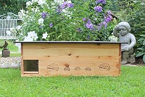 Woid Herz Hôtel pour hérisson XXXL (IG5) - Maison pour hérisson avec entrée labyrinthe et clapet pour rats - Avec fond et ouverture de toit amovible pour un nettoyage facile - 2 mangeoires