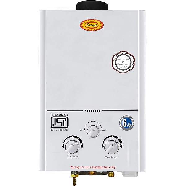 Buy Surya Instant Gas Water Heater Geyser with Heavy Copper Tank in 6.5  litres Instant/min Model White Online at Low Prices in India - Amazon.in