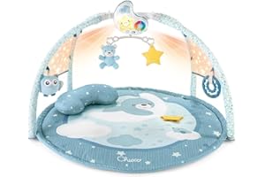 Chicco Enjoy Colours Tapis d'Éveil et de Jeux pour Bébé dès la Naissance 3 en 1, Gym Electronique Multifonction, Projecteur d'Etoiles, Veilleuse Amovible et Musique Relaxante - Bleu