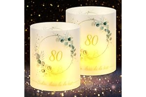 ANRUZON 12 Windlicht Tischdeko 80 Geburtstag, Deko 80. Geburtstag Mann Frau, 80 Jahre Happy Birthday Tischdeko, Geschenke zum 80 Geburtstag, Geeignet für Teelichter oder Kerzen