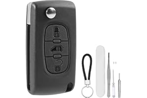 DXiongW Coque Clé de Voiture 3 Boutons CE0523 VA2 Compatible avec Peugeot Partner Expert Citroen Berlingo Dispatch Fiat Scudo Toyota ProAce Boîtier Clef à Télécommande Pliable avec Porte-clés