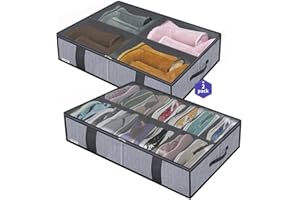 homyfort Organizador de calzado para debajo de la cama (tamaño grande, 14 + 4 compartimentos), Titular de la Zapata Bolsas organizadoras de Zapatos, Plegable, 86x60x15 cm, Gris Lino, XDUBS14S4
