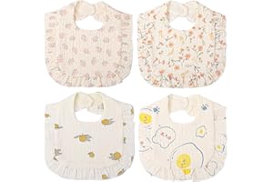 GSrenyu 4 Pack Muslin Baby Dribble Bibs Cotton Drool Bibs With Adjustable Snaps For Newborn 0-36 Months Boys Girls Teething and Drooling