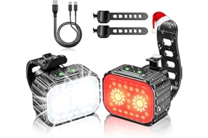 Mohard Luci Bicicletta LED, USB Ricaricabili 8+12 Modalità Luci Bici Anteriore/Posteriore Aperto, Impermeabile Light IPX6 MTB/Corsa Illuminazione Luci per Casco Ciclismo, 58Ore Durata Strap Elastica