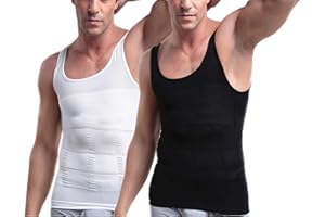 PLAYCOOL WannGe Mens Slimming Body Shaper Vest Shirt, Compression Muscle Tank, 2 Pack - Black and White - M