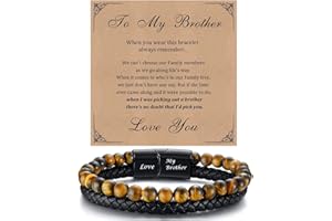 XUANPAI Mens Bracelets Mens Gifts, Black Leather Bracelet Tiger Eye Stone Bead Bracelet for Men, Anniversary Birthday Gift for Him Son Brother Fiance Soulmate Husband Boyfriend