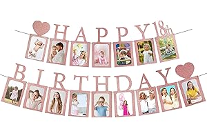 Umimiss DIY Rose Gold Sweet 18 Birthday Party Photo Card Frames - Pink Happy 18th Birthday Banner, Sweet Sixteen Banner for Girls, 18th Birthdays Decorations, Girls Bedroom Decorations Rose Gold