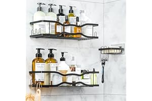 PNNP Mensola Doccia Senza Foratura, 3 Pezzi Portaoggetti Doccia con Porta Sapone per Doccia, portasapone doccia Acciaio Inox, Organizer Doccia per Shampoo Sapone Bagnoschiuma (Nero)