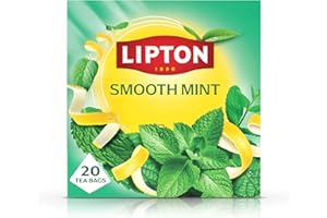 Lipton Smooth Mint Fruit Infusion Herbal Tea Bags - Mint & Lemon Peels, 20 Plant-Based Pyramid Bags, Caffeine-Free, Natural Flavours.