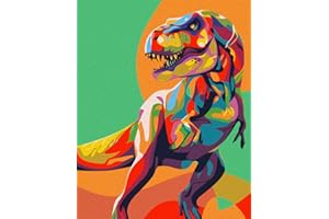 Elftoyer Paint by Numbers for Kids & Adults & Beginner, DIY Canvas Painting Gift Kits for Home Decoration - Colorful Dinosaurs 16 x 20 inch (Without Framed)