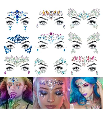 Bijoux Pour Le Visage Pailletés - Autocollants Strass Licorne - Pour Festivals, Halloween, Fêtes - Réutilisables - 7