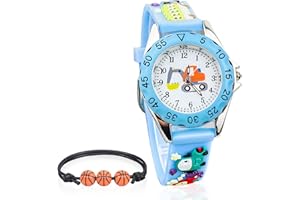 WUIOWPPIC Kinderuhr Wasserdicht Ab 3 Jahre - Gewebtes Armband Basketball-Uhr für Jungen und Mädchen