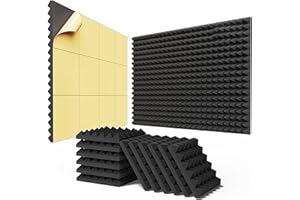 BUITHAFU Pannelli acustici, pannelli fonoassorbenti, 24 pannelli autoadesivi, spessore 2 pollici, ignifughi, facili da installare, eccellente assorbimento acustico, ideale per studio, ufficio e casa