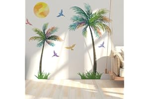 Runtoo Stickers Muraux Palmier Tropical Arbre Autocollant Mural Boho Plantes Coloré Deco Stickers Salon Chambre Enfants Bébé Décoration