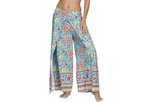 Nuofengkudu Donna Hippie Lunghi Pantaloni con Spacco Gamba Larga Yoga Pantalone Spiaggia