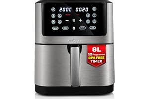 Lehmann Fresco Frytkownica beztłuszczowa 8 l z 10 programami gotowania, Airfryer XXL 1800 W, regulacja temperatury do 200°C, frytownica z timerem i cyfrowy ekran dotykowy LED