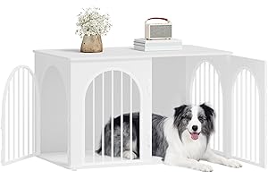 Hzuaneri 100cm Gabbia per Cani, Tavolo Supplemento, Cuccia Moderna per Cani Interno, Kennel cane Medio, Casetta per Animali, 3 porte, Porta ad arco, 100 x 60 x 63 cm, Bianco DFC84113W