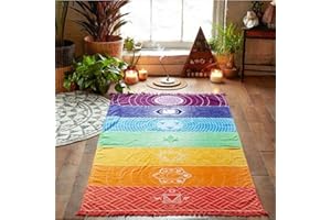 GEMINI_MALLL Gemini_mall Rainbow Chakra Tapestry Beach Towel Yoga Mat Wall Hanging Tapestries Home Decor 150x75cm Rainbow